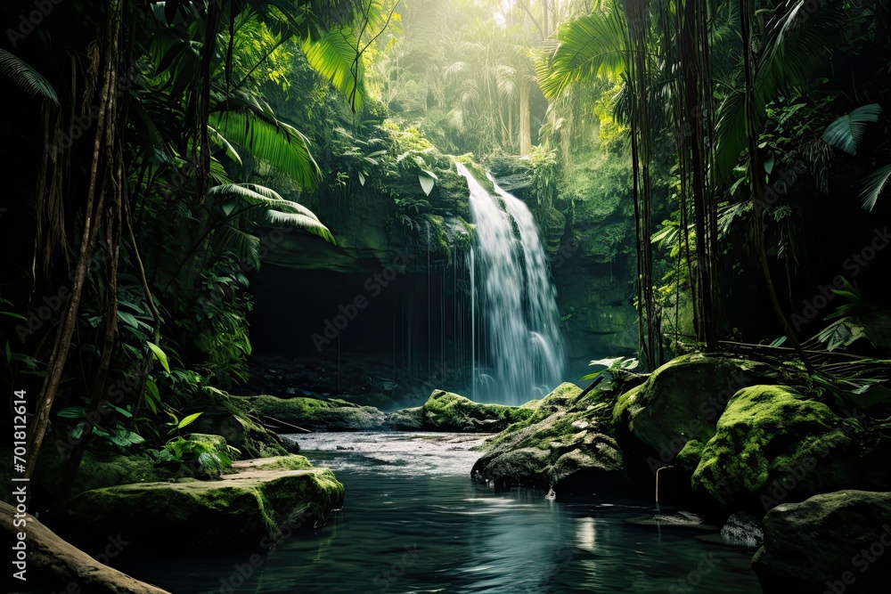 Canvas Prints Tropical waterfall in rainforest. Waterfall in rainforest, AI Generated