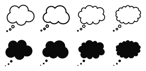 A set of thought bubble icons. Thinking. Empty clouds of thoughts. Vector