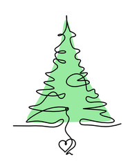 Abstract color tree and heart as line drawing on the white