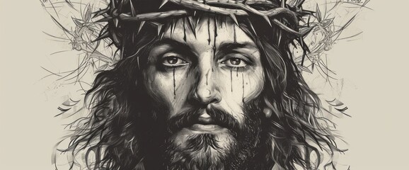 Jesus Christ with crown of thorns. Close-up portrait.