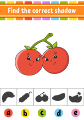 Find the correct shadow. Education developing worksheet. Activity page. Color game for children. Cartoon character. Vector illustration.