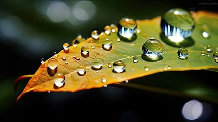 Leaf with water drops. Generative AI