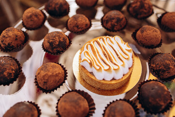 Chocolate truffles on a wedding dessert catering