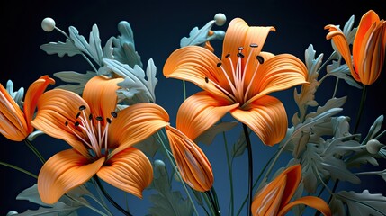 Orange flowers and stems.. Generative AI