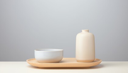 Fototapeta na wymiar Ceramic bowl and vase on table