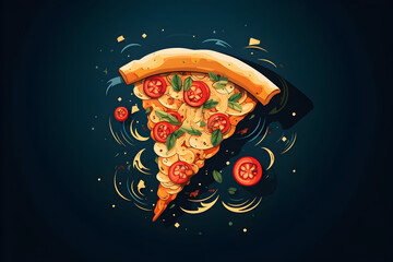  piece of pizza on a black background - obrazy, fototapety, plakaty