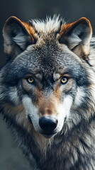 Fototapeta premium Close-up of a wolf's face with a deep gaze, detailed fur