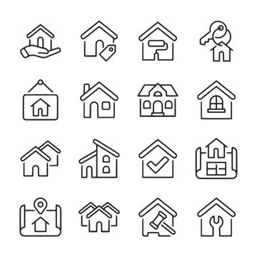 Set of Real estate Home icon for web app simple line design