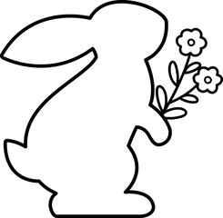 bunny holding flower outline