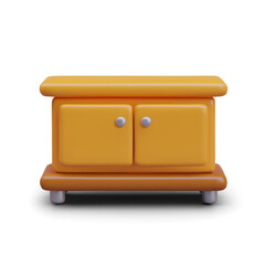 Classic home furniture. Closed base cabinet. Realistic nightstand with door. Isolated illustration with shadow. Mockup, place for logo, brand. Template for web interior