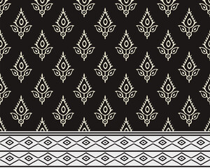 MONOCHROME SPRIG FLORAL WITH BORDER AJRAKH PATTERN AND BLOCK PRINT PATTERN BATIK PRINT BACKGROUND DIGITAL PRINTING TEXTILE PATTERN