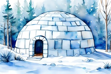 watercolor painting of igloo