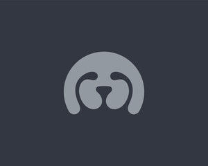 Funny dog face logo. Universal shelter pet care sign. Happy dog icon. Vector illustration.