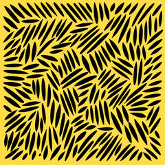 Abstract black geometric shapes on bright yellow background. Hand drawn vector.