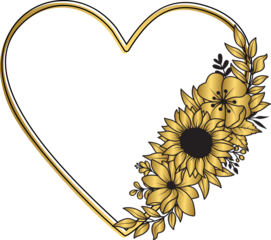 Golden floral heart frame, decorative heart flower frame
