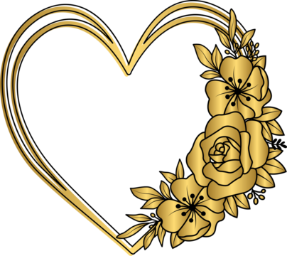 Golden floral heart frame, decorative heart flower frame
