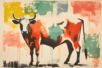 cow on the wall colorful art 