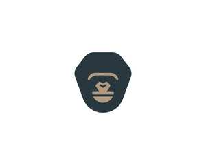 Abstract monkey face logo. Creative chimpanzee gorilla primate minimalist logotype. Universal jungle zoo sign. Vector illustration.
