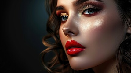 Fototapeta premium A Close Up of a Woman with Striking Red Lipstick