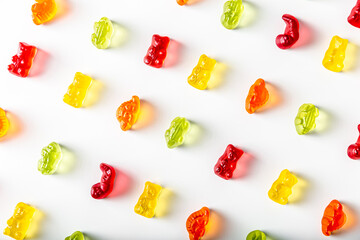 Tasty gummy jelly bears, isolated on white background