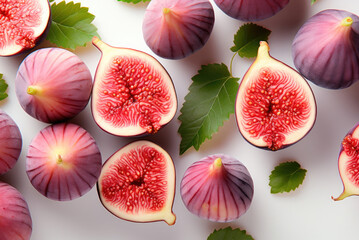 Colorful pattern of fig fruits. Flat lay, top view - obrazy, fototapety, plakaty