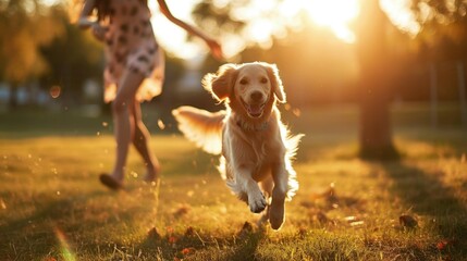 Dog Running in the Grass with a Girl in the Background
