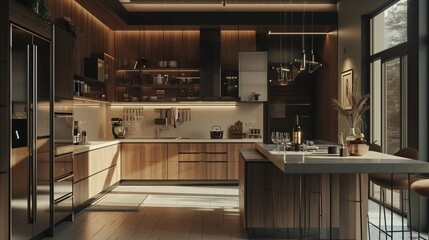 Immerse yourself in the allure of a finely crafted modern wood kitchen, where every grain is a testament to elegance, 