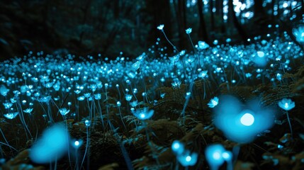 A Field Full of Blue Lights in the Dark