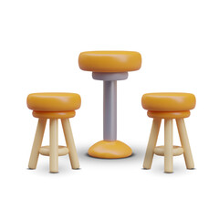 Set of round backless stools of different types. Barstool on metal stand, wooden chairs with footrests. Furniture concept for bar, restaurant, kitchen