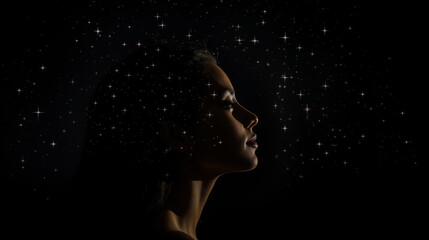 Woman and stars, minimal meditation depth.
