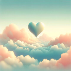 Fototapeta premium a tranquil and soft-toned illustration of a love symbol soaring into the clouds, symbolizing growth and affection. ai generated
