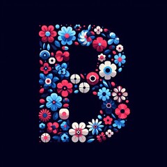 Flower font letter B. AI generated illustration