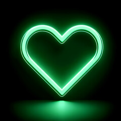 Green glowing neon heart shape.