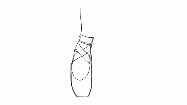 Self drawing animation with one continuous line draw,
ballet dancer's pointe shoes,dancer's feet