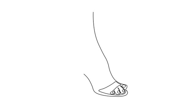 Self drawing animation with one continuous line draw,
a woman's foot in a sandal, shoes with a heel. logo of a woman, shoe store