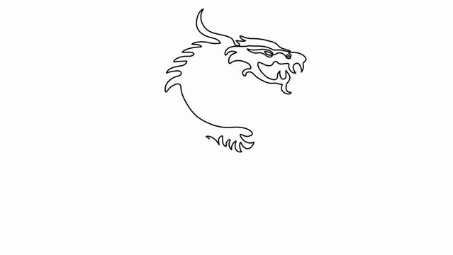 Self drawing animation with one continuous line draw,
dragon, the year of the Chinese dragon