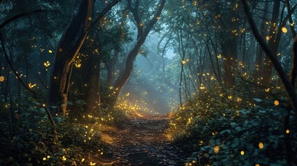 A Magical Forest Illuminated by Dancing Fireflies