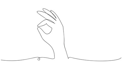 Hand showing OK gesture, accepting, approving, agreeing, continuous one line drawing. Vector illustration