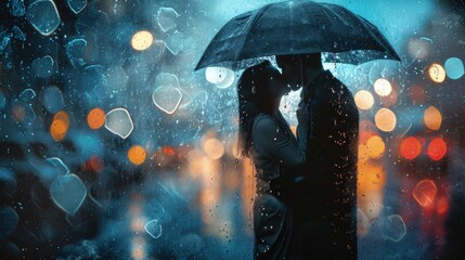 Romantic Moment in the Rain