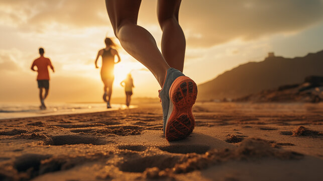 Evening jog on the sandy beach outdoor adventure Exercise closely