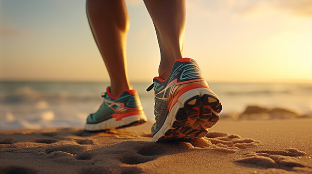 Evening jog on the sandy beach outdoor adventure Exercise closely