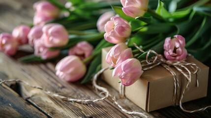 Pink Tulips on a Wooden Table