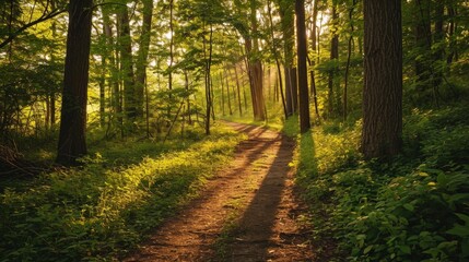 A Serene Dirt Road Surrounded by Lush Trees