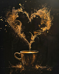 Lovely Coffee cup - Cup ful of delicious coffee with heart floating above made of vapour