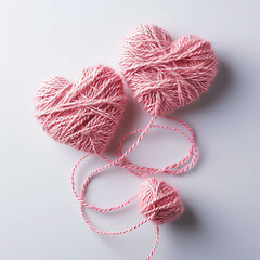 Two hearts made of yarn symbolizing love and romance, valentines day art