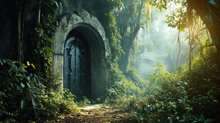 A Mysterious Doorway in the Enchanting Green Forest