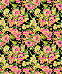 Beautiful floral romantic seamless pattern in Jacobean style.The ornament is also inspired by Mughal art.The design depicts a bunch of fantasy flowers a textile Indian style.Vector illustration