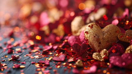 Pink Valentine's Day background, 3d hearts on bright backdrop. Vector illustration. Cute love banner or greeting card. Place for text