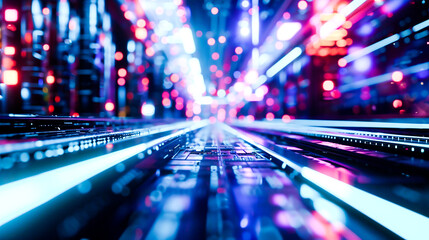 Big data flow concept.  Working data center room background. 