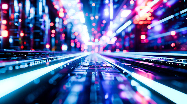 Big data flow concept.  Working data center room background. 